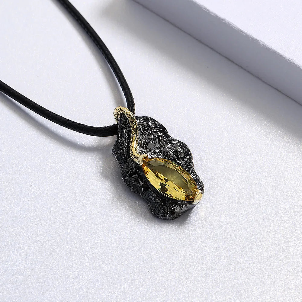 Necklace Black & Gold Style Pendant Yellow Zircon Necklaces