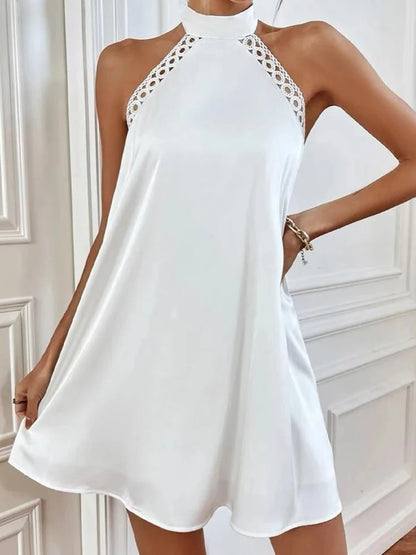 Womens White Lace Halter Mini Dress