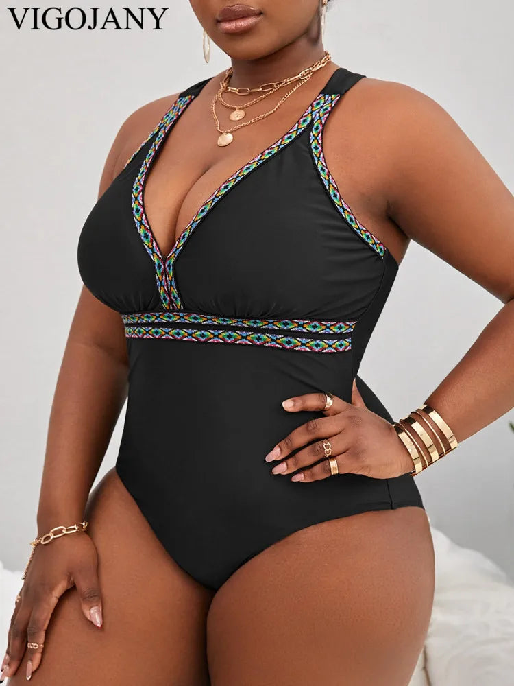 One Piece Cross Hollow Plus Swimsuit