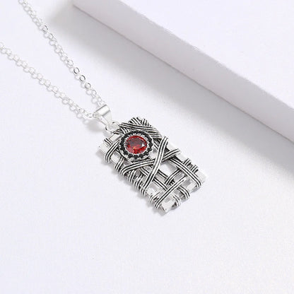 Men's Vintage Geometric Red Zircon Silver Necklaces