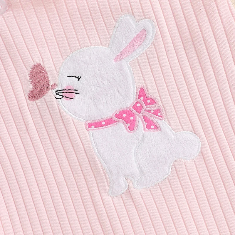 Boy's & Girl's Embroidered Easter Bunny Sleeveless Overall Jumpsuit