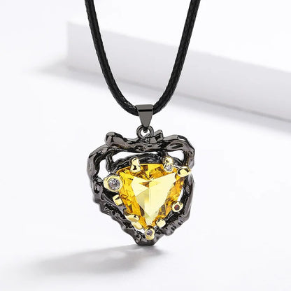 3-Piece Yellow Zircon Black & Gold Style Rings, Necklace & Earrings Sets