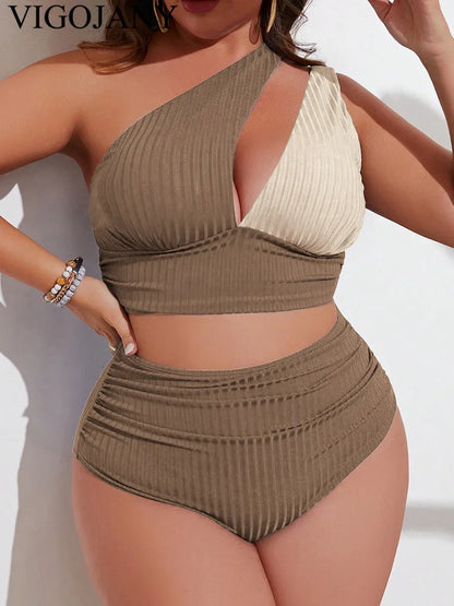 2 Piece PLUS One Shoulder Bikini Swimsuit