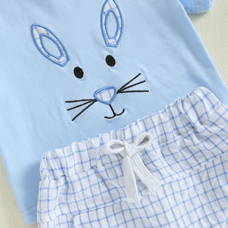 Boy's Easter Bunny Embroidered T-Shirt & Plaid Shorts