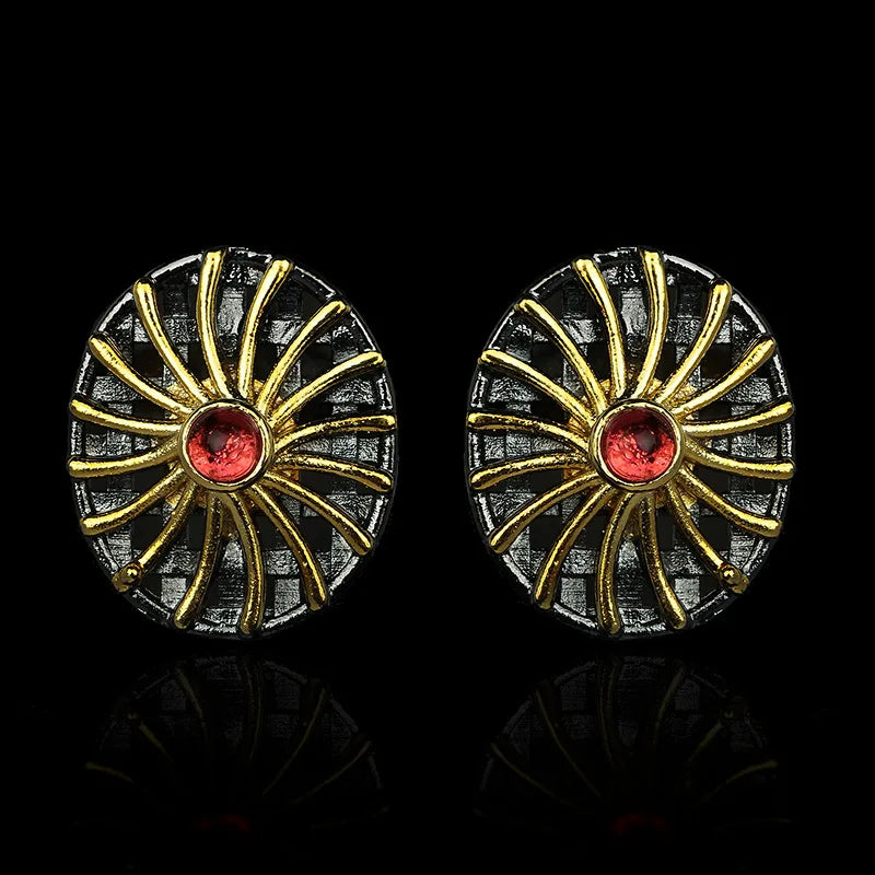 Sunburst Black & Gold Style Stud Earrings