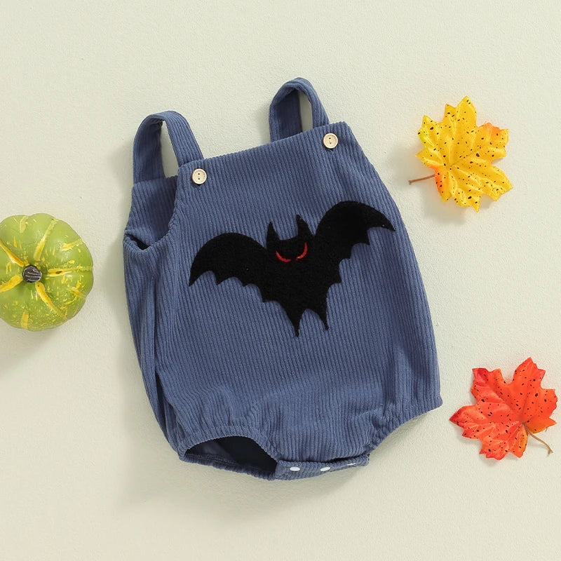 Halloween Outfits! Girl’s & Boy’s Embroidered Bats, Ghost, Pumpkin Rompers & Bib Overalls