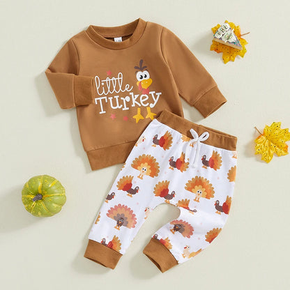 2-Piece Thanksgiving Outfits! Boy's & Girl’s "Little Turkey" Sweatshirt & Pants Sets