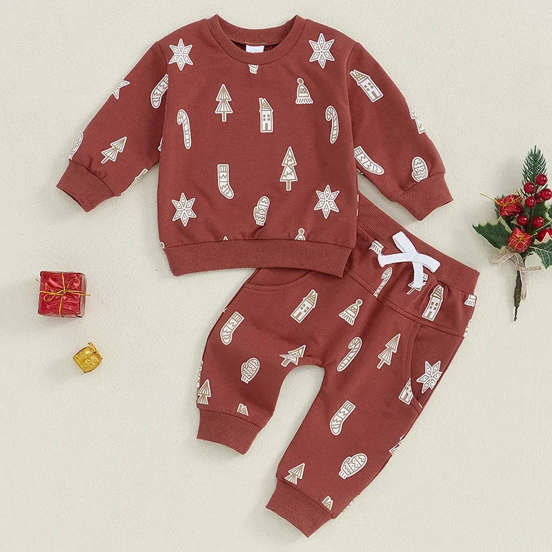 Boy's 2-Piece Christmas Holiday Print Sweatshirt & Pants Sets