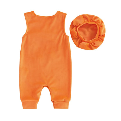 2-Piece Halloween Costume! Girl's & Boy's Pumpkin Bib Romper & Hat Sets