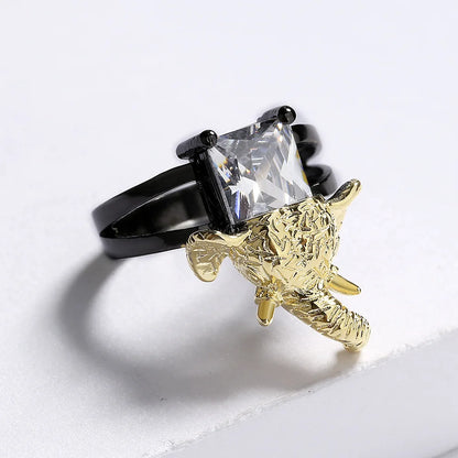 Men's Imperial Elephant Black & Gold Style Zircon Rings