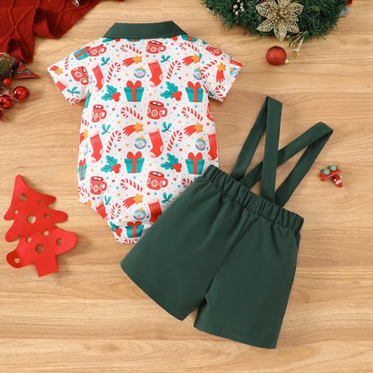 2-Piece Christmas Outfits! Boy’s Short Sleeve Onesies, Shorts, Bib Overalls & Bow-Tie Sets