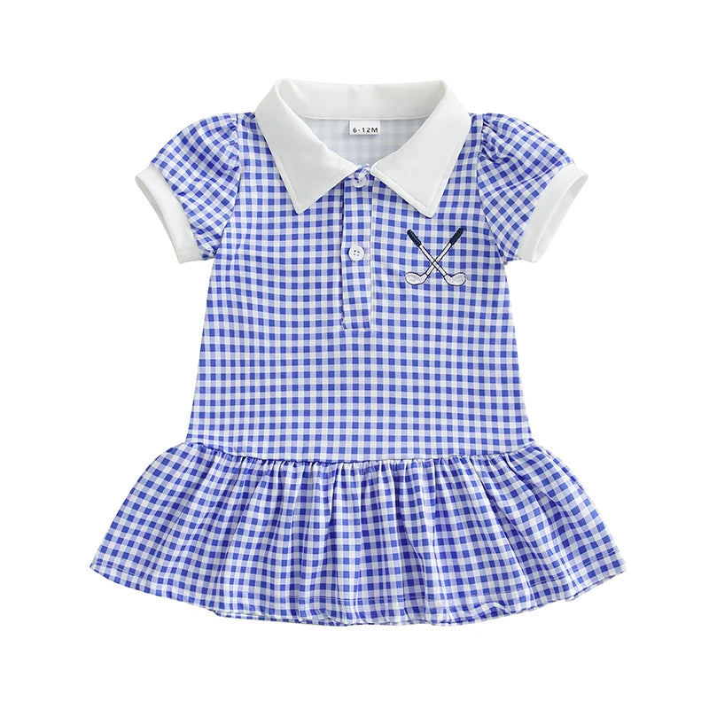 Girl's Short Sleeve Golf Club Embroidered A Line Dress