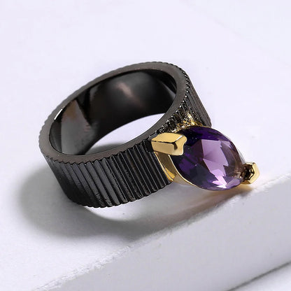 Men's Vintage Purple Zircon Geometric Black & Gold Style Rings