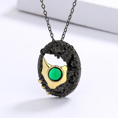 Necklaces Black & Gold Style Pendant Green Zircon Chain