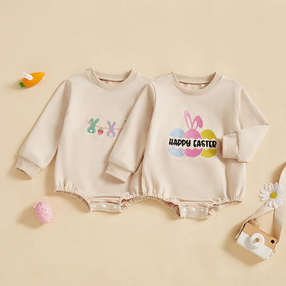 Girl's & Boy's Easter Romper Egg/Rabbit Embroidered Onesie