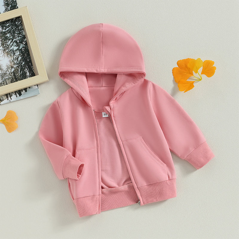 Boy's & Girl's Solid Hooded Zip Jackets