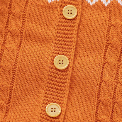 Halloween Pumpkins! Girl's & Boy's Warm & Cozy Knit Sweater Button-Up Rompers