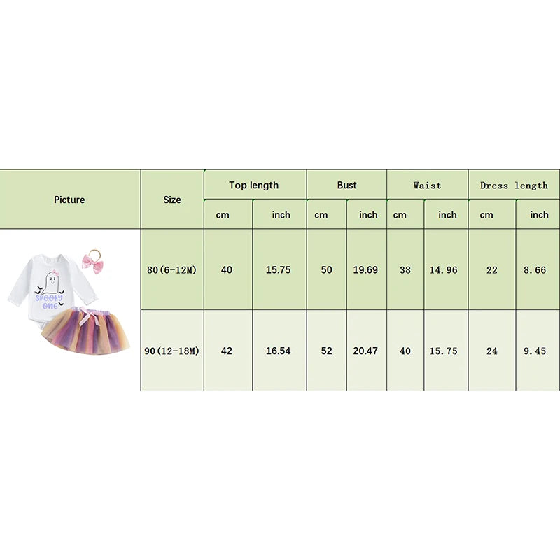 2-Piece Halloween Outfits! Girl’s Long Sleeve Ghost Onesie, Tutu Skirt & Headband Sets