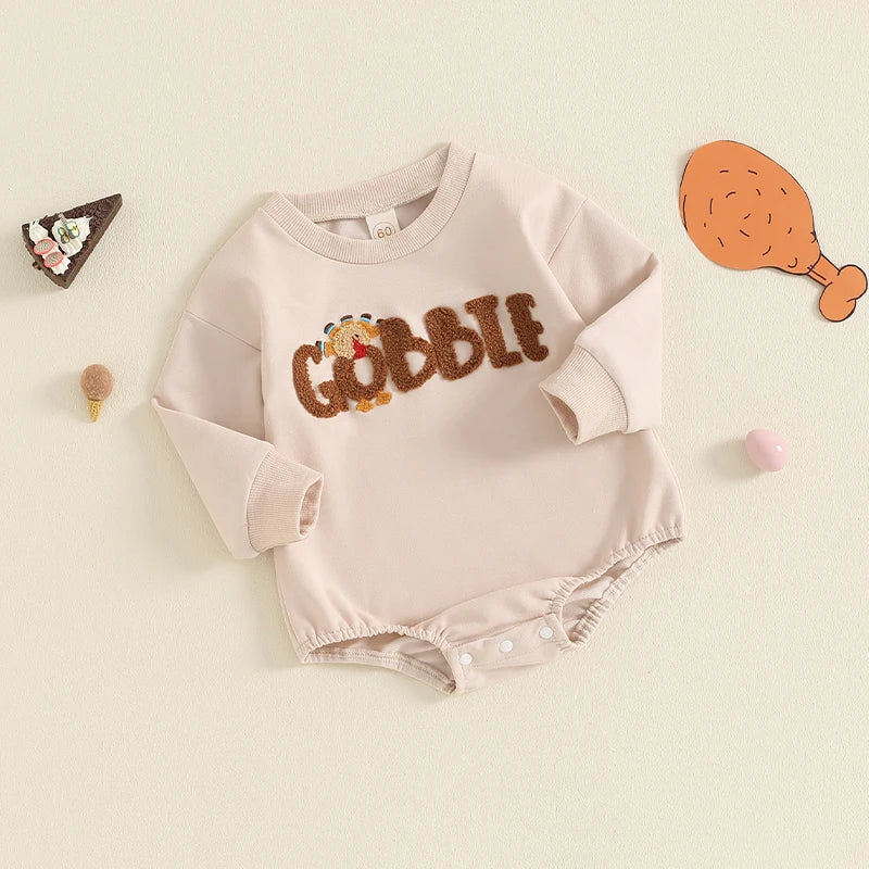 Girl's & Boy's Embroidered Thanksgiving *Gobble* Sweatshirt Onesies