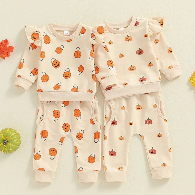 Girl's & Boy's 2-Piece Pumpkin Sweatshirt & Sweatpants Sets