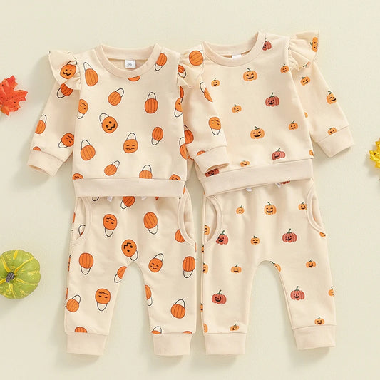 2-piece Sets! Girl's & Boy's Pumpkin Fall Sweatshirt & Sweatpants