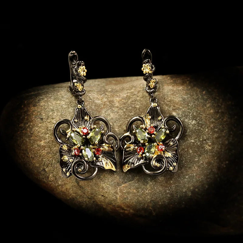 Double Flower Earrings Zircon Earrings