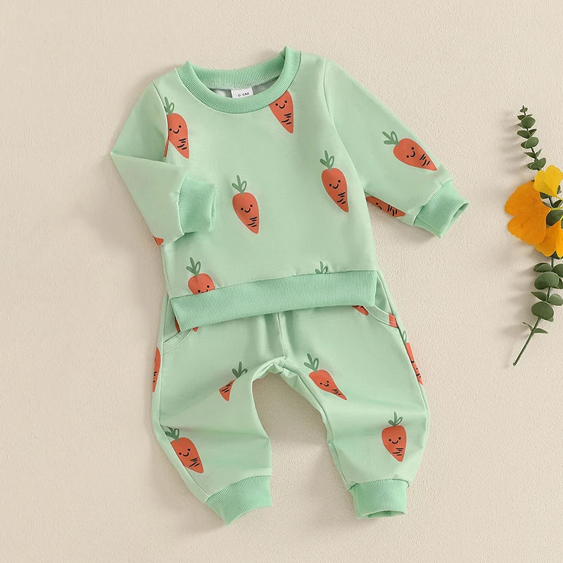 Boy's & Girl's 2-Piece Easter Carrot Sweatshirt & SweatpantsSets