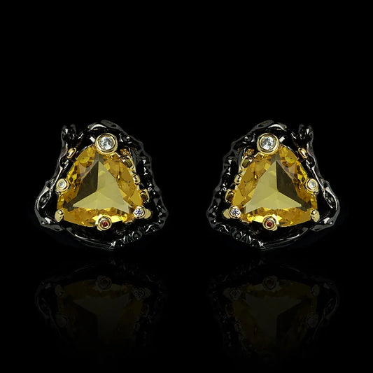 Delicate Yellow Triangle Zircon Black & Gold Style Earring