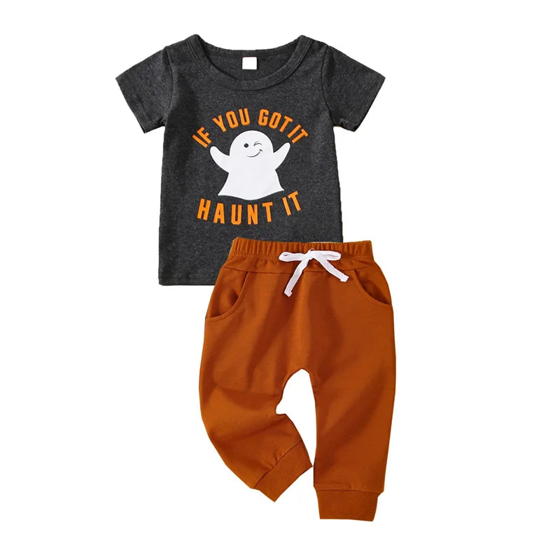 2-piece Halloween Sets! Boy's *If You Got It, Haunt It* Ghost Fall T-Shirt & Sweatpants Outfits