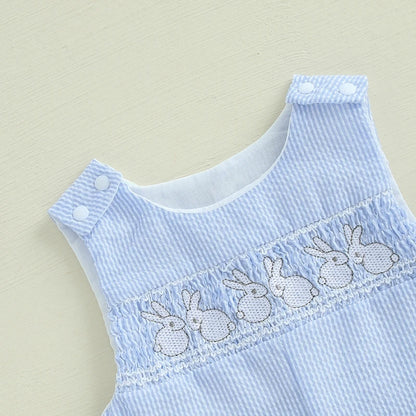 Boy's Sleeveless Easter Bunny Embroidered Jumpsuits