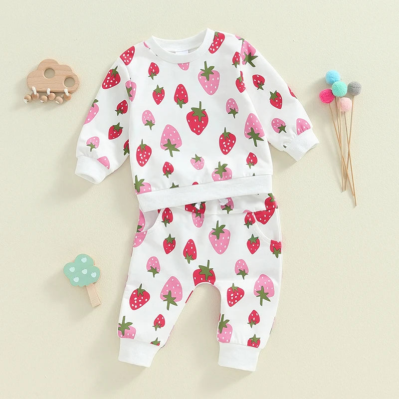 2-Piece Fall / Winter Outfits! Girl’s Strawberry Long Sleeve Shirt & Pants Sets