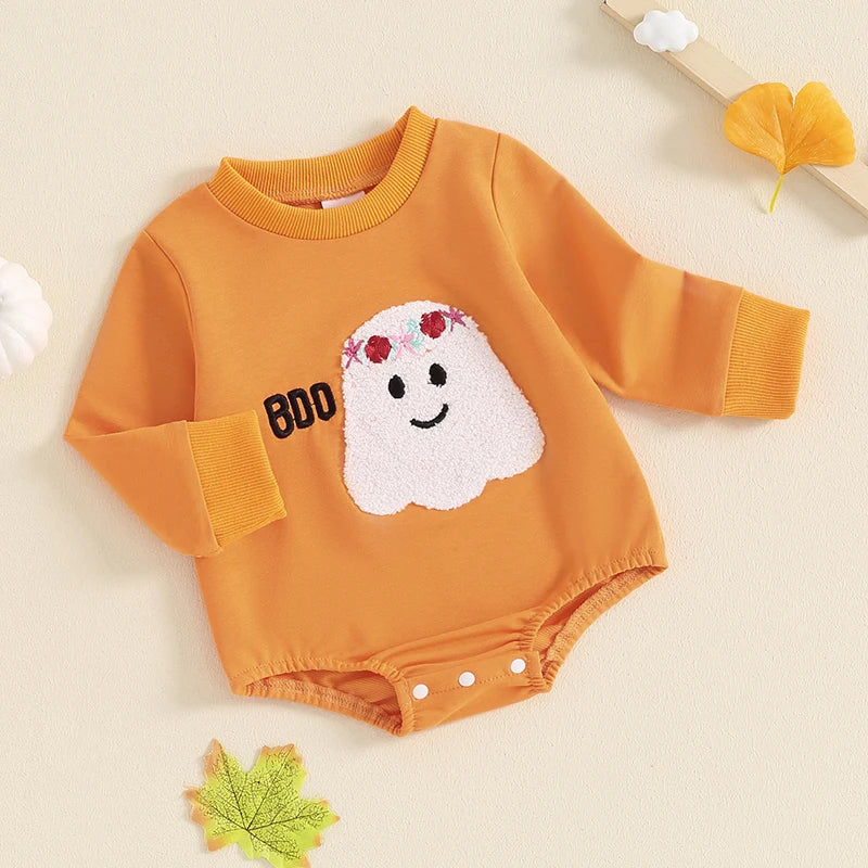 Girl's Embroidered *BOO* Halloween Ghost Sweatshirt Onesies