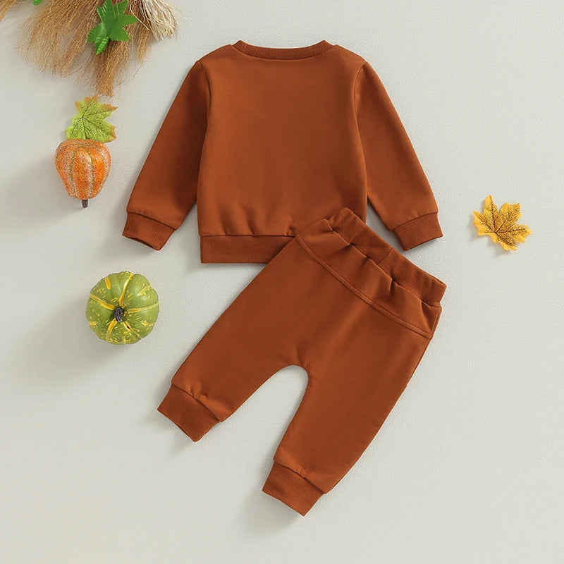 2-Piece Halloween Outfits! Boy’s Long Sleeve Pumpkin Sweatshirt & Pants Sets