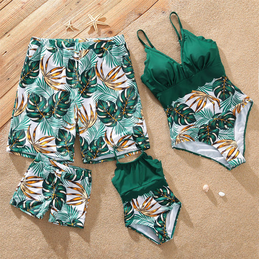 Family Matching! Palm Leaf One Piece Swimwear & Trunks