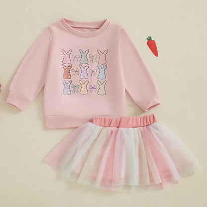 Girl's Easter Bunny Sweatshirts & Mesh Skirt Sets