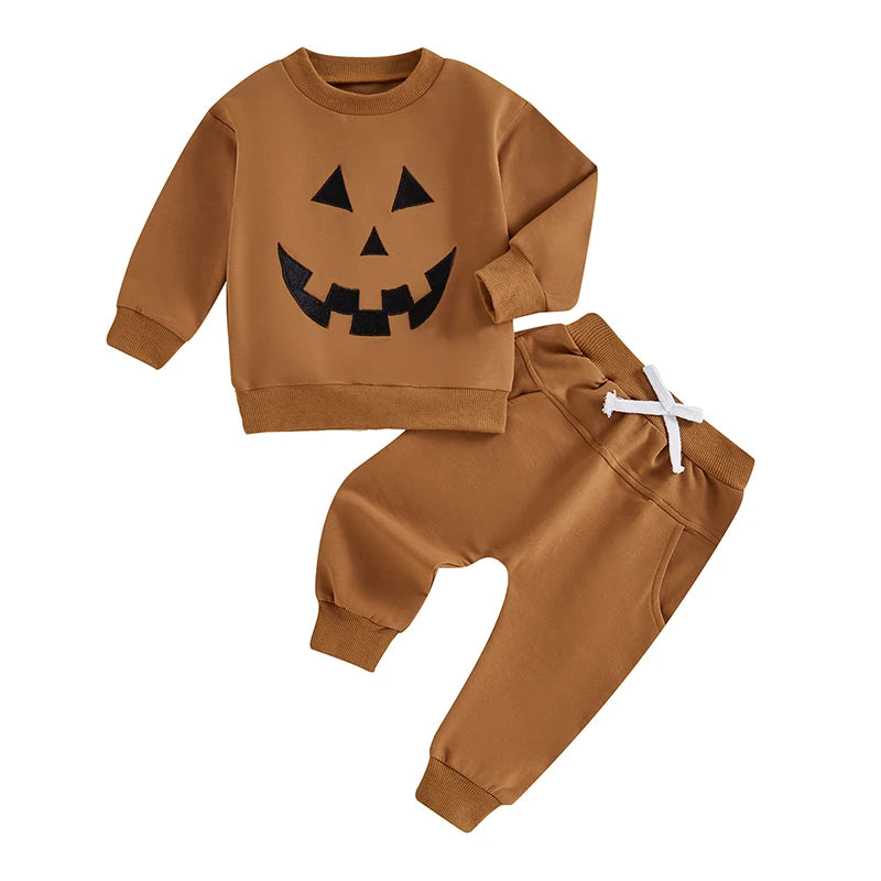 2-Piece Halloween Outfits! Boy’s Long Sleeve Embroidered Sweatshirt & Pants Sets