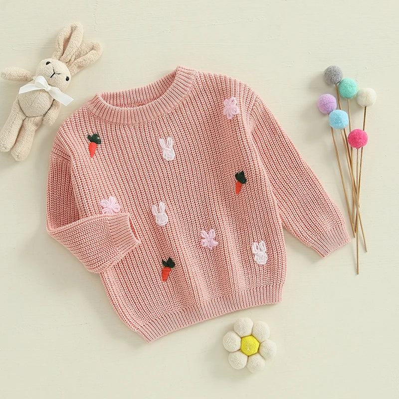 Girl's Embroidered Easter Bunny, Carrot Sweaters