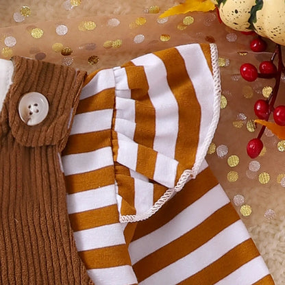 3-Piece Thanksgiving Outfits! Girl’s Embroidered Turkey Onesies, Overall Dress & Bow Headband Sets