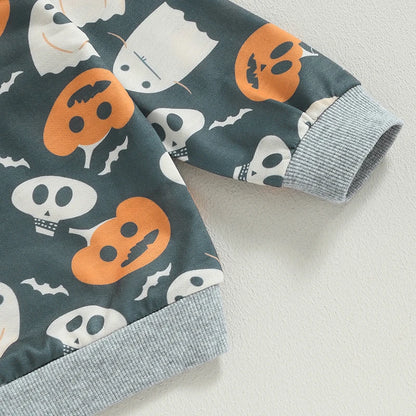 2-Piece Halloween Outfits! Boy's Ghost Pumpkin Fall Sweatshirt & Pants Sets