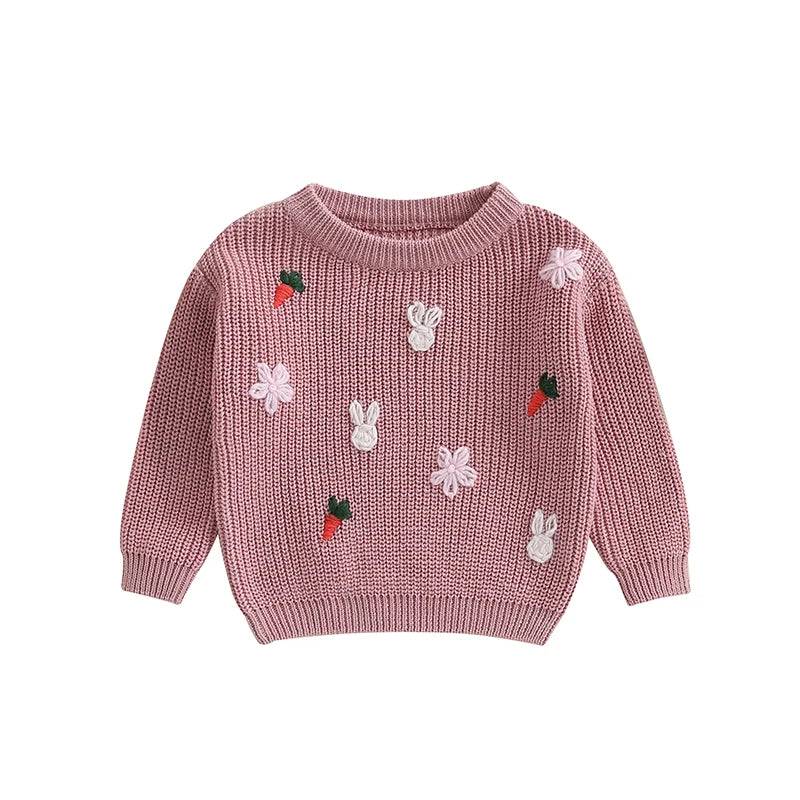 Girl's Embroidered Easter Bunny, Carrot Sweaters