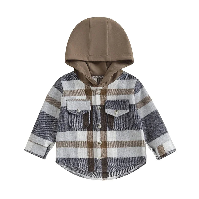 Girl's & Boy's Hooded Flannel Plaid Button Down Shirts