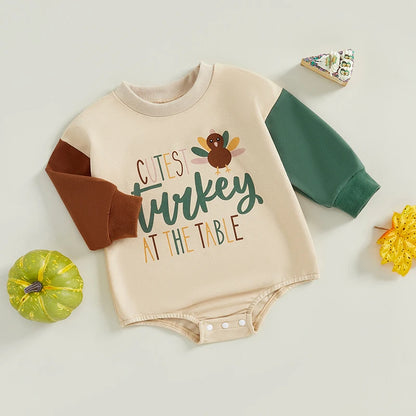 Girl's & Boy's Thanksgiving *Cutest Turkey At The Table* Long Sleeve Onesies