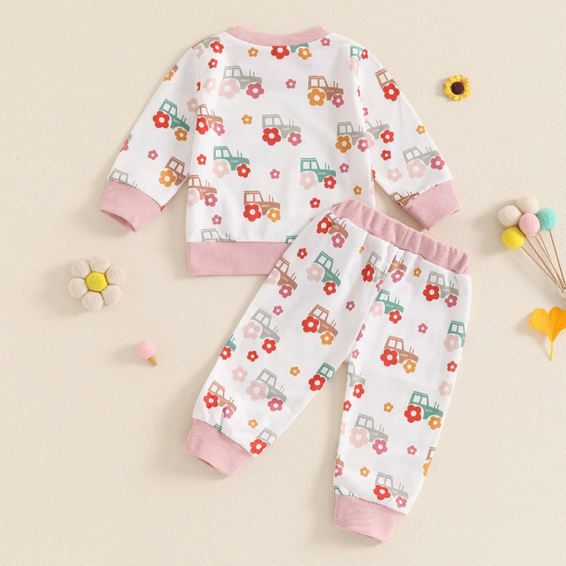 Girl's Floral Tractor Top & Pants Sets