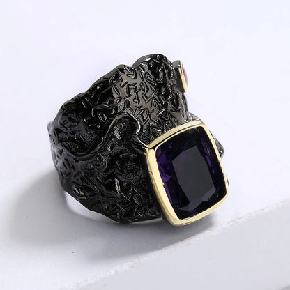 Ring Men Purple Zircon Rings Black & Gold Style