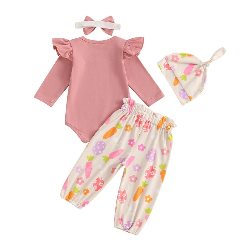 Girl's 4-Piece "My 1st Easter" Bunny Onesie, Pants, Bow Headband & Hat Sets