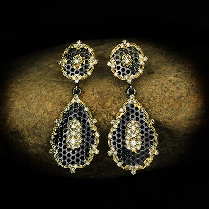 Black & Gold Style Zircon Drop Pendant Earrings