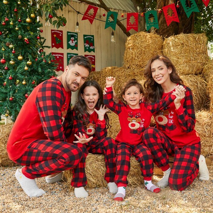 Family Matching! Plaid Christmas Reindeer Fleece Pajamas