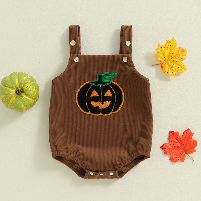 Halloween Outfits! Girl’s & Boy’s Embroidered Bats, Ghost, Pumpkin Rompers & Bib Overalls