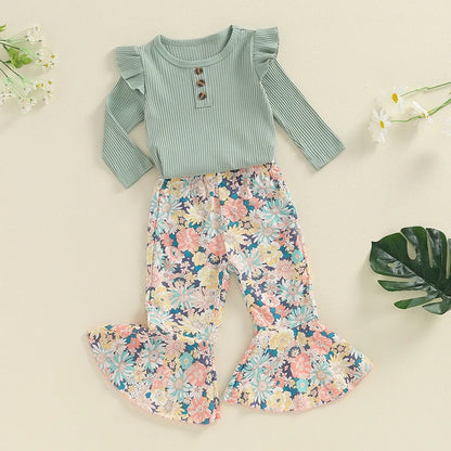 2-Piece Fall Outfits! Girl’s Floral Long Sleeve Top & Pants Sets