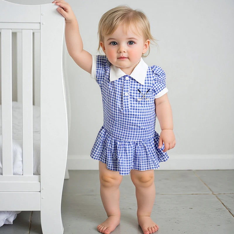 Girl's Short Sleeve Golf Club Embroidered A Line Dress